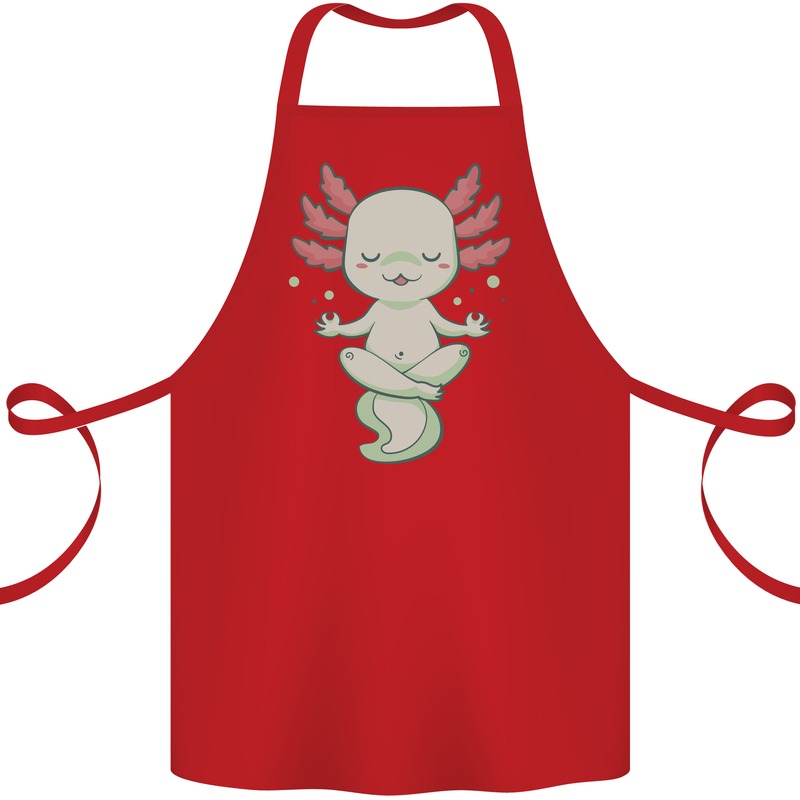 Meditating Axolot Yoga Spiritual Cotton Apron 100% Organic Red