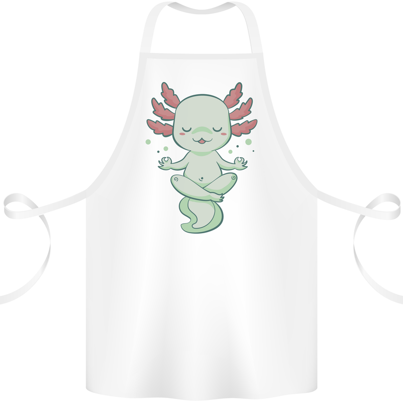 Meditating Axolot Yoga Spiritual Cotton Apron 100% Organic White