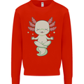Meditating Axolot Yoga Spiritual Kids Sweatshirt Jumper Bright Red