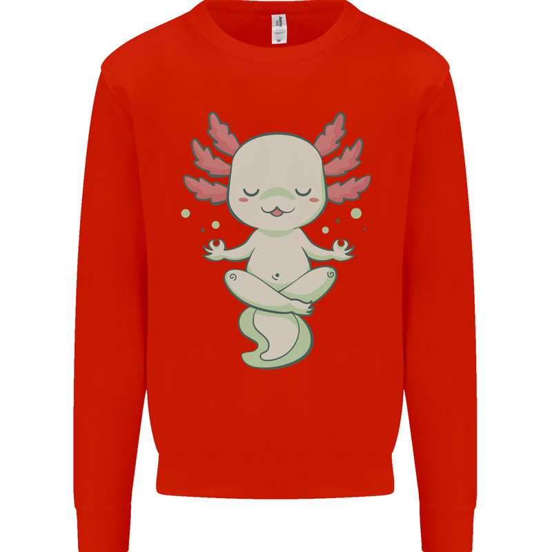 Meditating Axolot Yoga Spiritual Kids Sweatshirt Jumper Bright Red