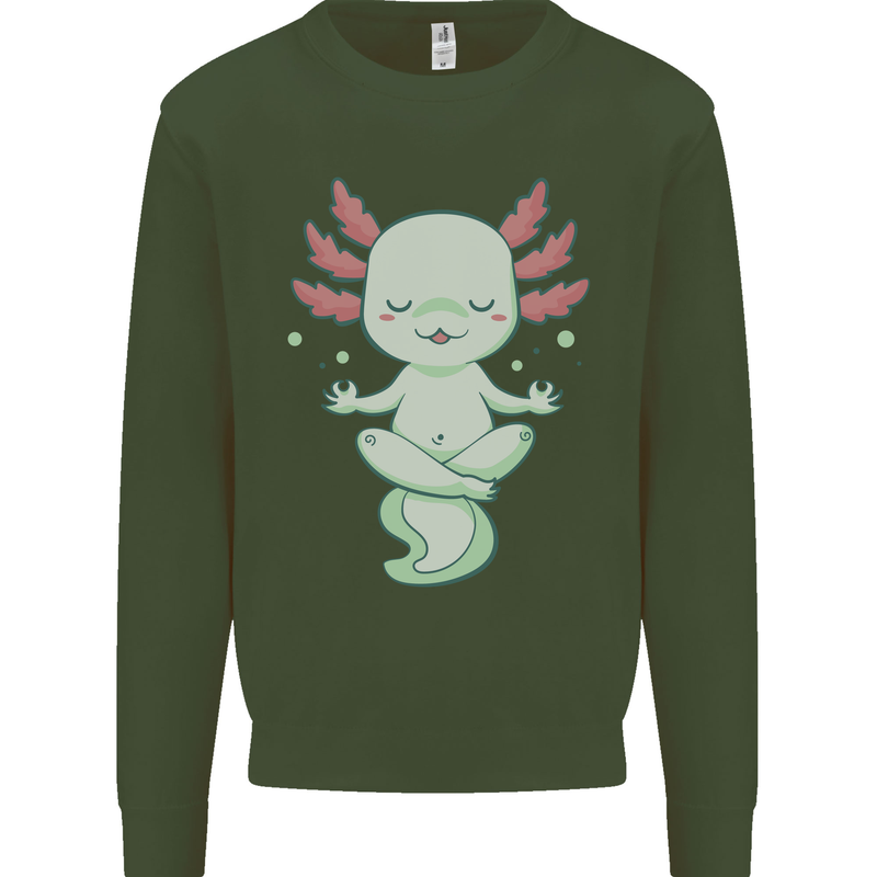 Meditating Axolot Yoga Spiritual Kids Sweatshirt Jumper Forest Green