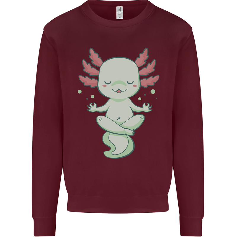 Meditating Axolot Yoga Spiritual Kids Sweatshirt Jumper Maroon