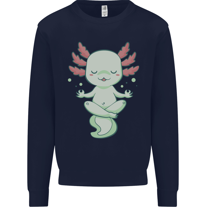 Meditating Axolot Yoga Spiritual Kids Sweatshirt Jumper Navy Blue