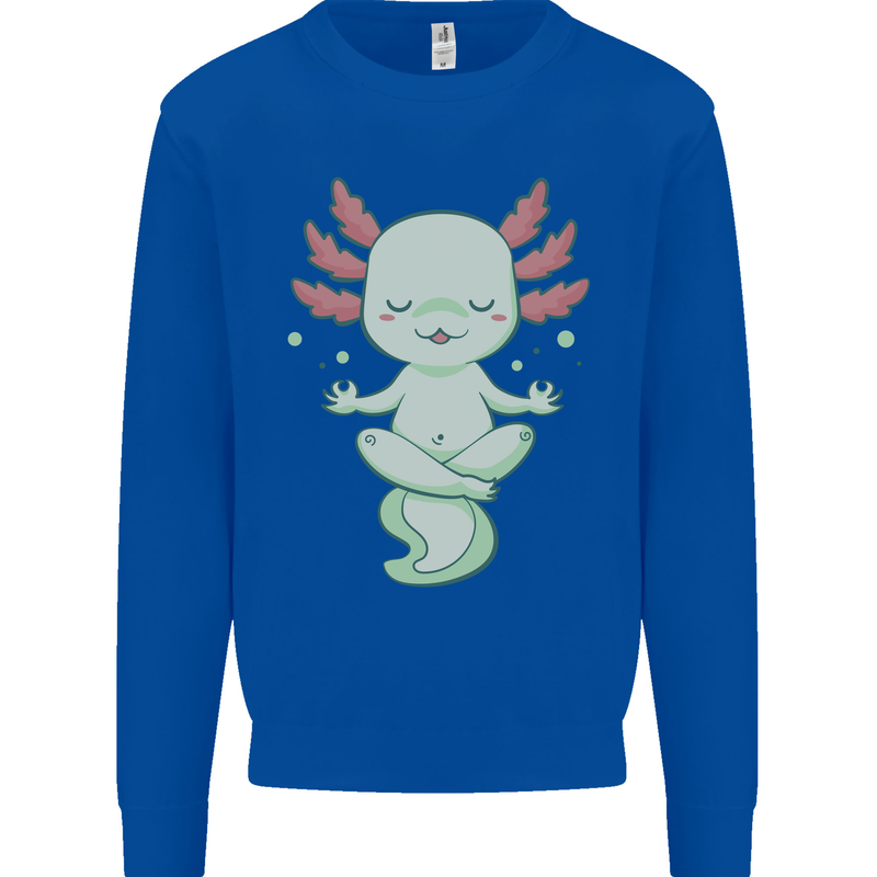 Meditating Axolot Yoga Spiritual Kids Sweatshirt Jumper Royal Blue