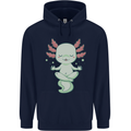Meditating Axolot Yoga Spiritual Mens 80% Cotton Hoodie Navy Blue