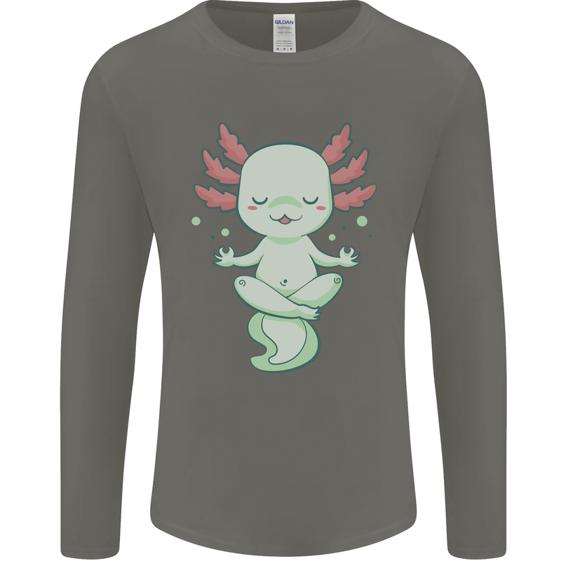 Meditating Axolot Yoga Spiritual Mens Long Sleeve T-Shirt Charcoal