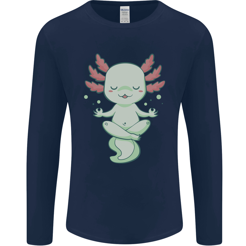 Meditating Axolot Yoga Spiritual Mens Long Sleeve T-Shirt Navy Blue