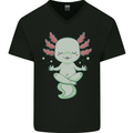 Meditating Axolot Yoga Spiritual Mens V-Neck Cotton T-Shirt Black