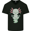 Meditating Axolot Yoga Spiritual Mens V-Neck Cotton T-Shirt Black