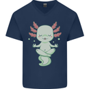 Meditating Axolot Yoga Spiritual Mens V-Neck Cotton T-Shirt Navy Blue
