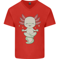 Meditating Axolot Yoga Spiritual Mens V-Neck Cotton T-Shirt Red