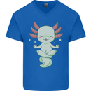 Meditating Axolot Yoga Spiritual Mens V-Neck Cotton T-Shirt Royal Blue