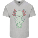 Meditating Axolot Yoga Spiritual Mens V-Neck Cotton T-Shirt Sports Grey