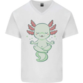 Meditating Axolot Yoga Spiritual Mens V-Neck Cotton T-Shirt White