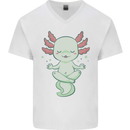 Meditating Axolot Yoga Spiritual Mens V-Neck Cotton T-Shirt White