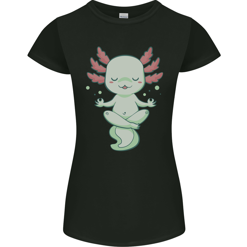 Meditating Axolot Yoga Spiritual Womens Petite Cut T-Shirt Black