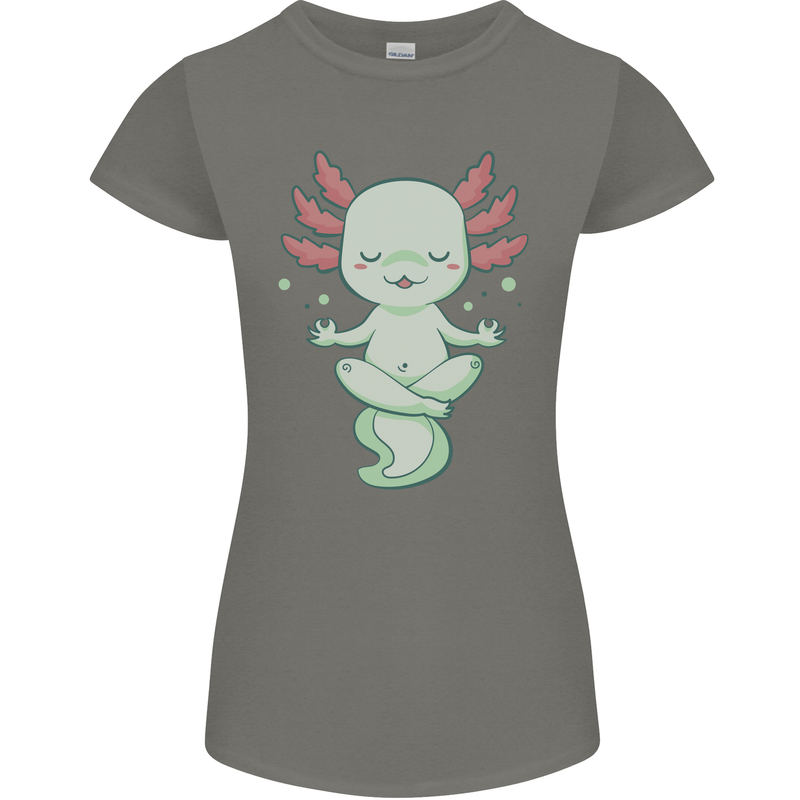 Meditating Axolot Yoga Spiritual Womens Petite Cut T-Shirt Charcoal