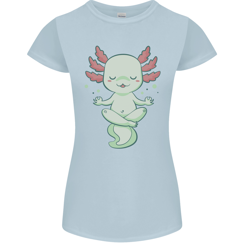 Meditating Axolot Yoga Spiritual Womens Petite Cut T-Shirt Light Blue