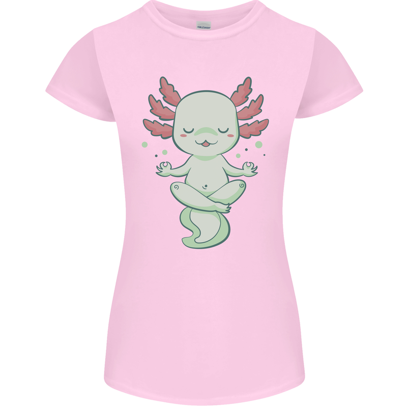 Meditating Axolot Yoga Spiritual Womens Petite Cut T-Shirt Light Pink