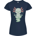 Meditating Axolot Yoga Spiritual Womens Petite Cut T-Shirt Navy Blue
