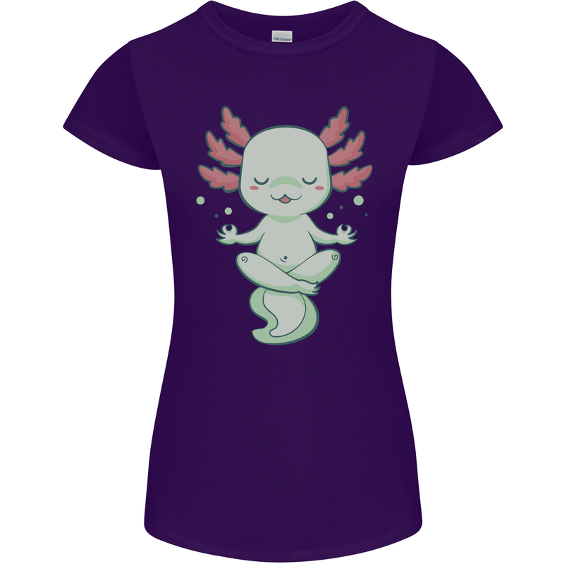 Meditating Axolot Yoga Spiritual Womens Petite Cut T-Shirt Purple