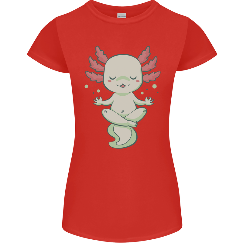 Meditating Axolot Yoga Spiritual Womens Petite Cut T-Shirt Red