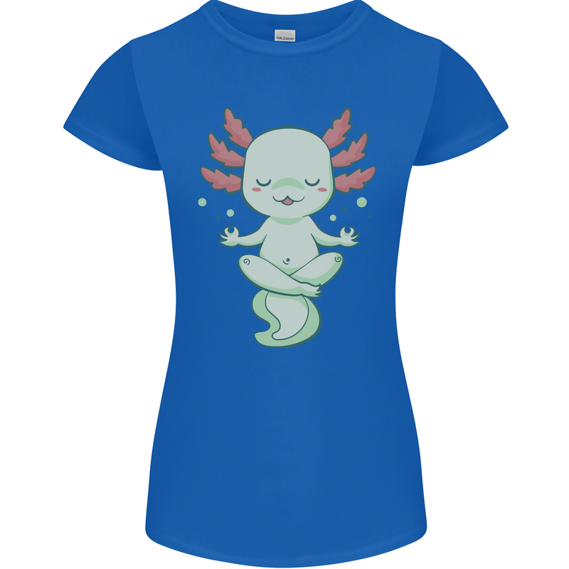 Meditating Axolot Yoga Spiritual Womens Petite Cut T-Shirt Royal Blue