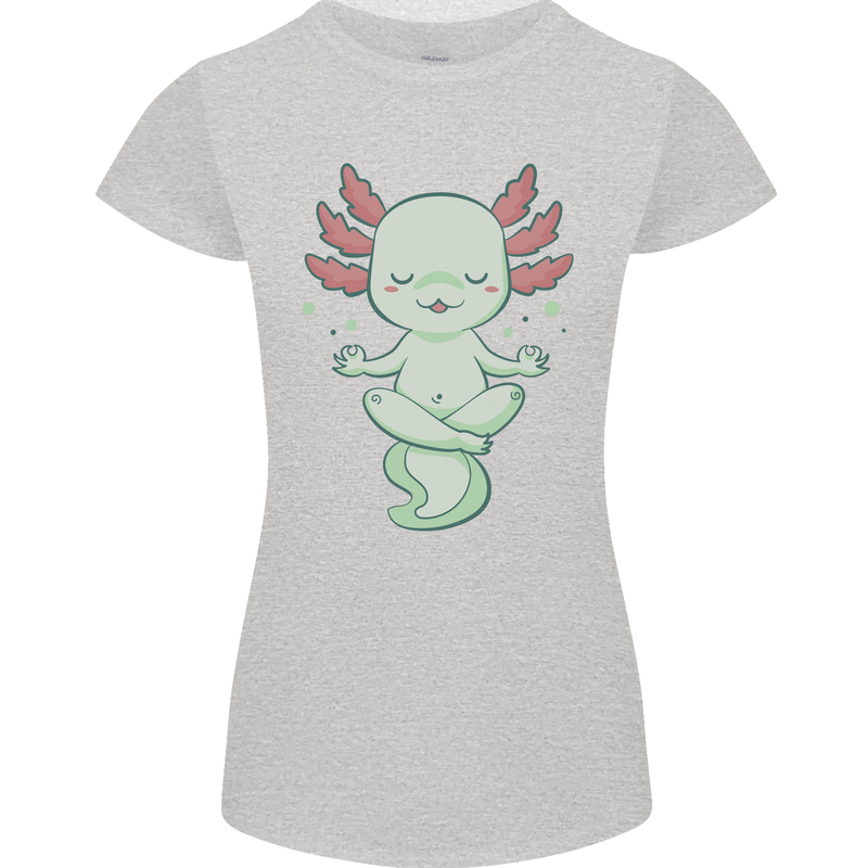 Meditating Axolot Yoga Spiritual Womens Petite Cut T-Shirt Sports Grey
