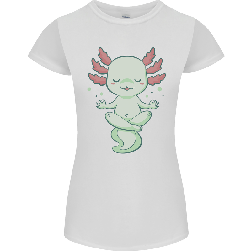 Meditating Axolot Yoga Spiritual Womens Petite Cut T-Shirt White