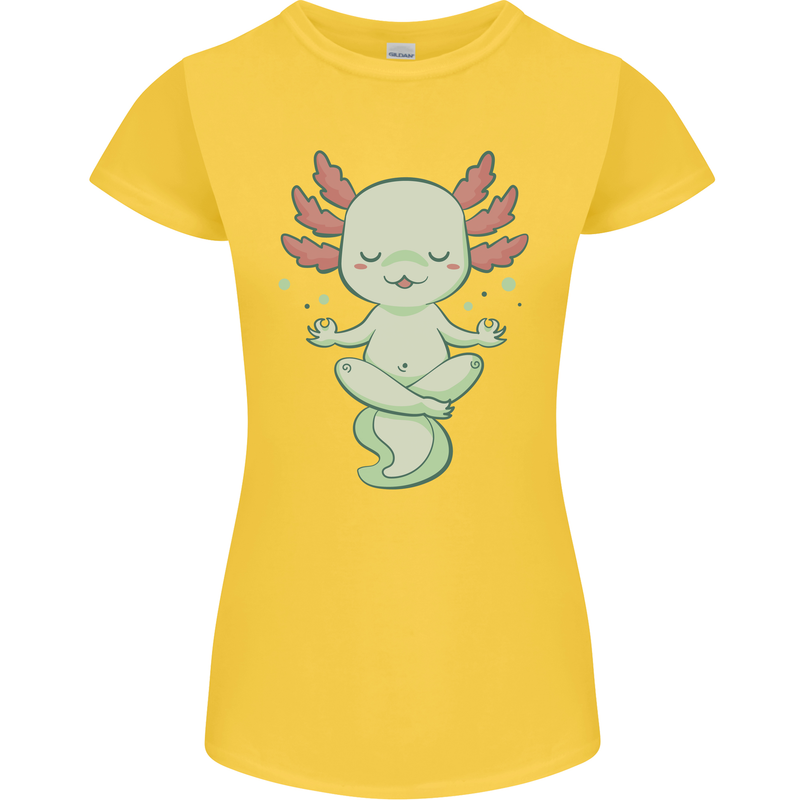 Meditating Axolot Yoga Spiritual Womens Petite Cut T-Shirt Yellow