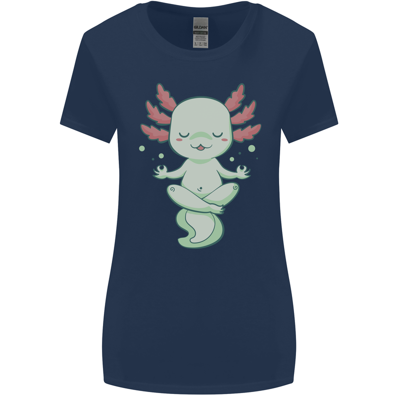 Meditating Axolot Yoga Spiritual Womens Wider Cut T-Shirt Navy Blue
