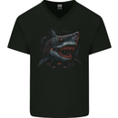 Megalodon Prehistoric White Shark Dinosaur Mens V-Neck Cotton T-Shirt Black