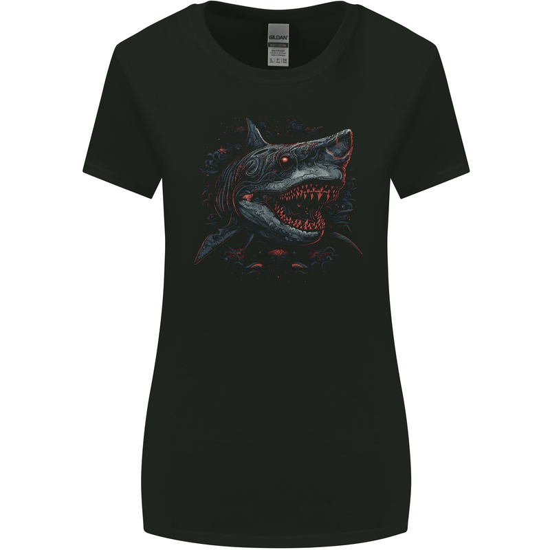 Megalodon Prehistoric White Shark Dinosaur Womens Wider Cut T-Shirt Black