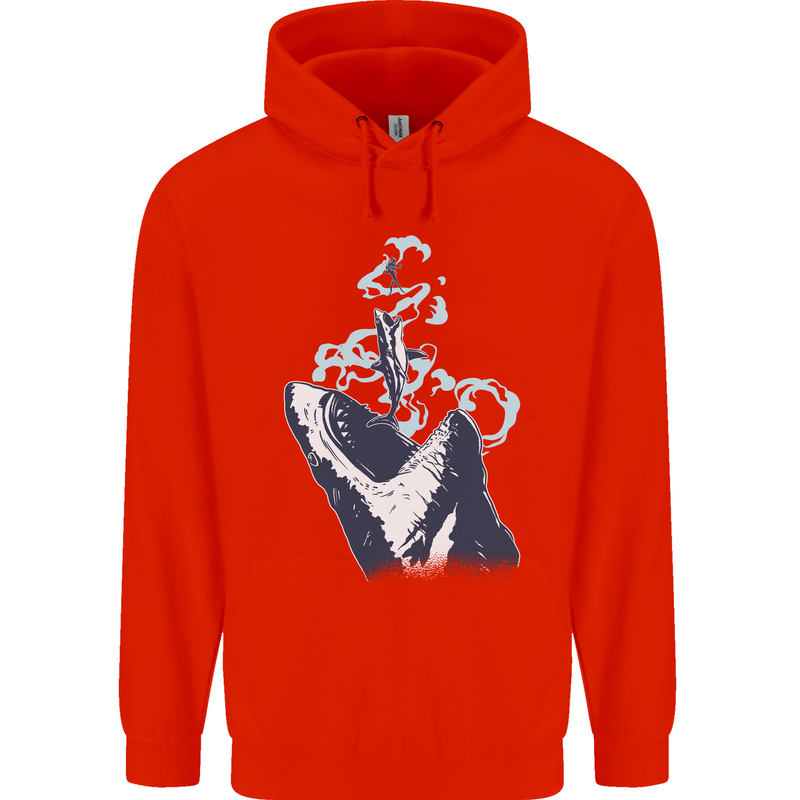 Megalodon v Great White Shark v Scuba Diver Childrens Kids Hoodie Bright Red