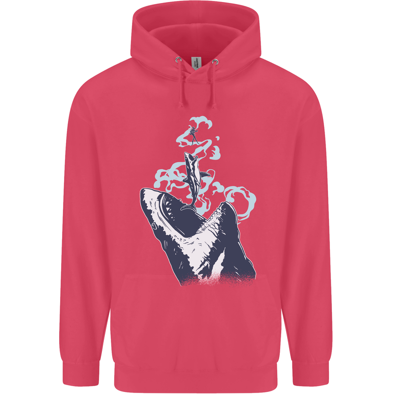 Megalodon v Great White Shark v Scuba Diver Childrens Kids Hoodie Heliconia