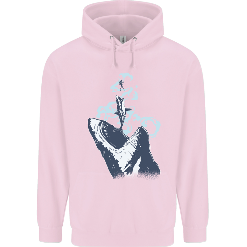 Megalodon v Great White Shark v Scuba Diver Childrens Kids Hoodie Light Pink