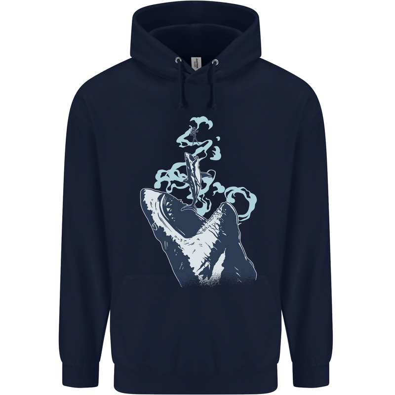 Megalodon v Great White Shark v Scuba Diver Childrens Kids Hoodie Navy Blue