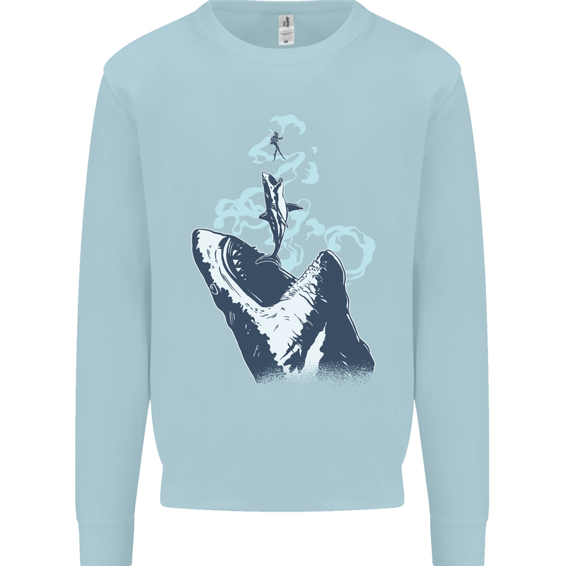 Megalodon v Great White Shark v Scuba Diver Kids Sweatshirt Jumper Light Blue