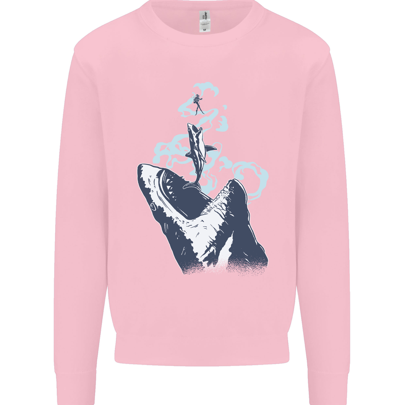 Megalodon v Great White Shark v Scuba Diver Kids Sweatshirt Jumper Light Pink