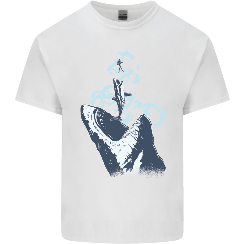Megalodon v Great White Shark v Scuba Diver Kids T-Shirt Childrens White