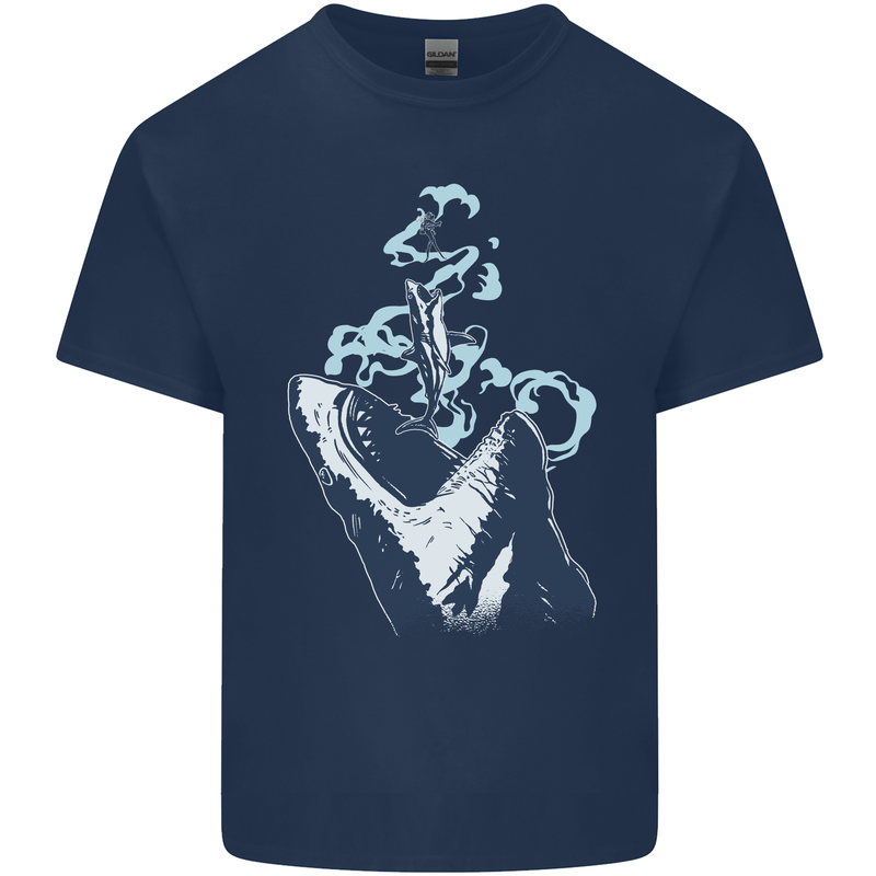 Megalodon v Great White Shark v Scuba Diver Mens Cotton T-Shirt Tee Top Navy Blue