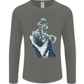 Megalodon v Great White Shark v Scuba Diver Mens Long Sleeve T-Shirt Charcoal