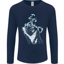 Megalodon v Great White Shark v Scuba Diver Mens Long Sleeve T-Shirt Navy Blue