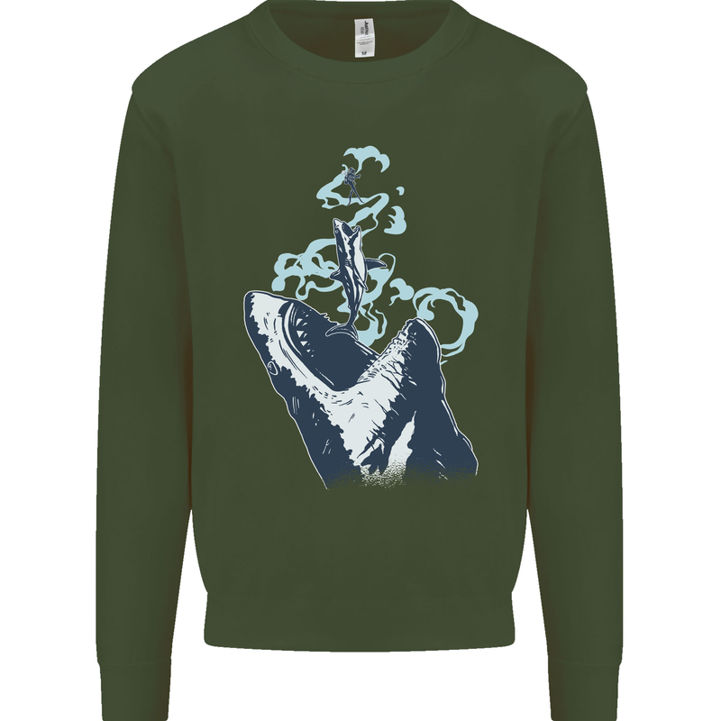 Megalodon v Great White Shark v Scuba Diver Mens Sweatshirt Jumper Forest Green