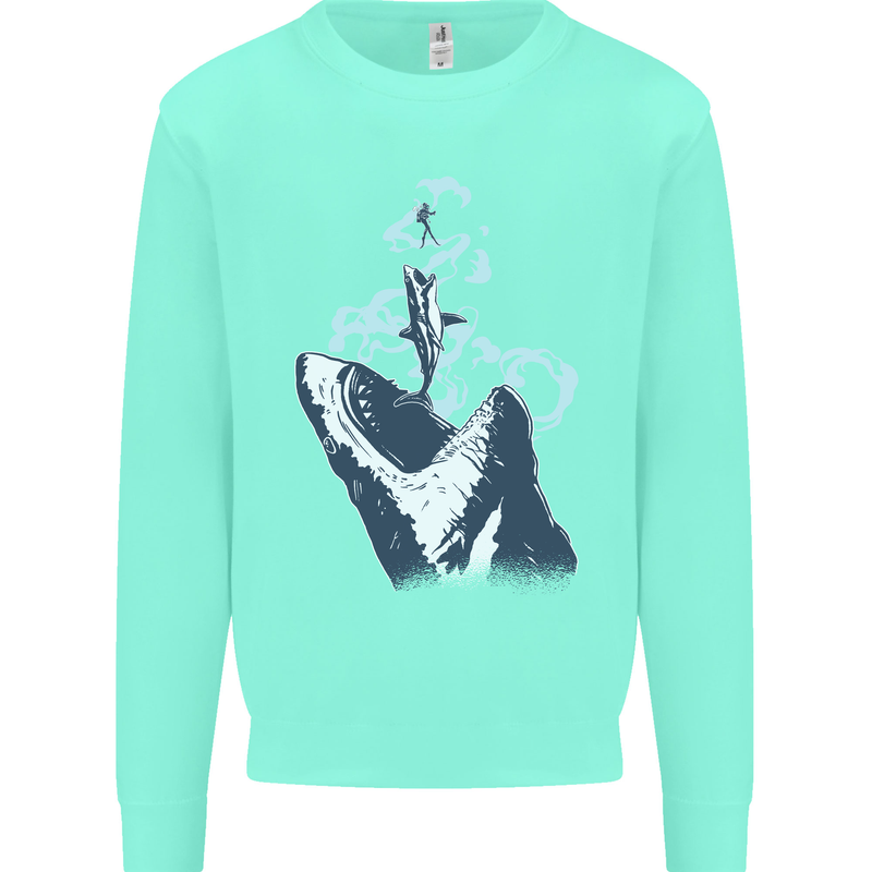 Megalodon v Great White Shark v Scuba Diver Mens Sweatshirt Jumper Peppermint