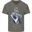 Megalodon v Great White Shark v Scuba Diver Mens V-Neck Cotton T-Shirt Charcoal
