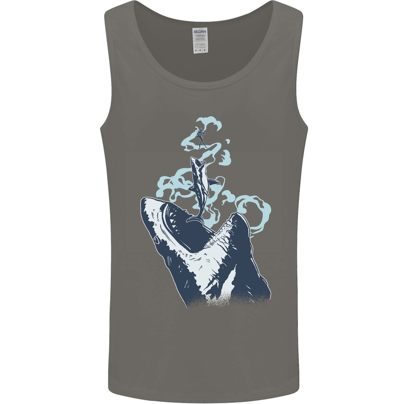 Megalodon v Great White Shark v Scuba Diver Mens Vest Tank Top Charcoal