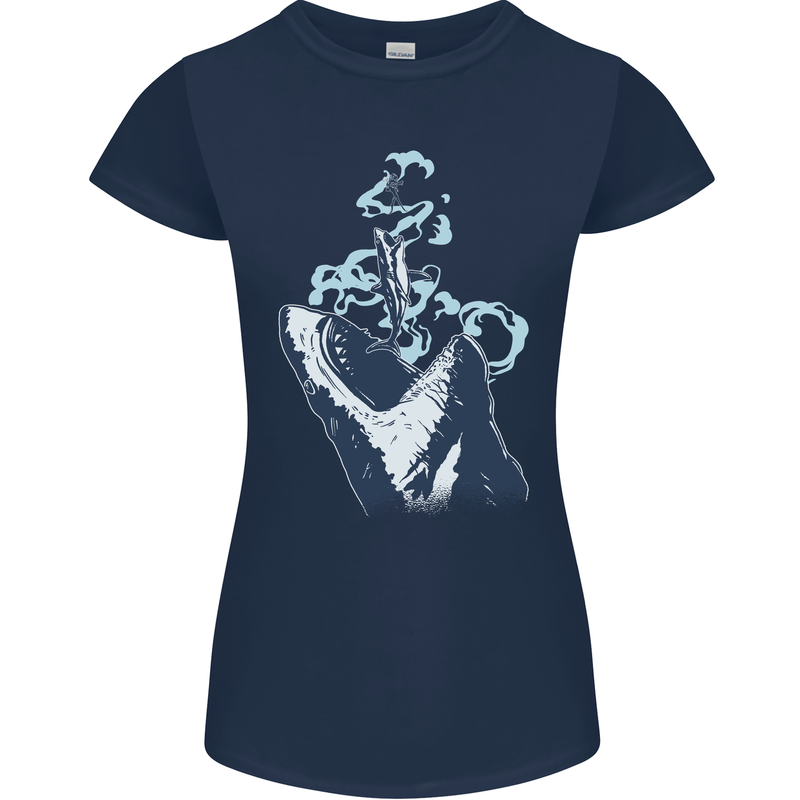 Megalodon v Great White Shark v Scuba Diver Womens Petite Cut T-Shirt Navy Blue