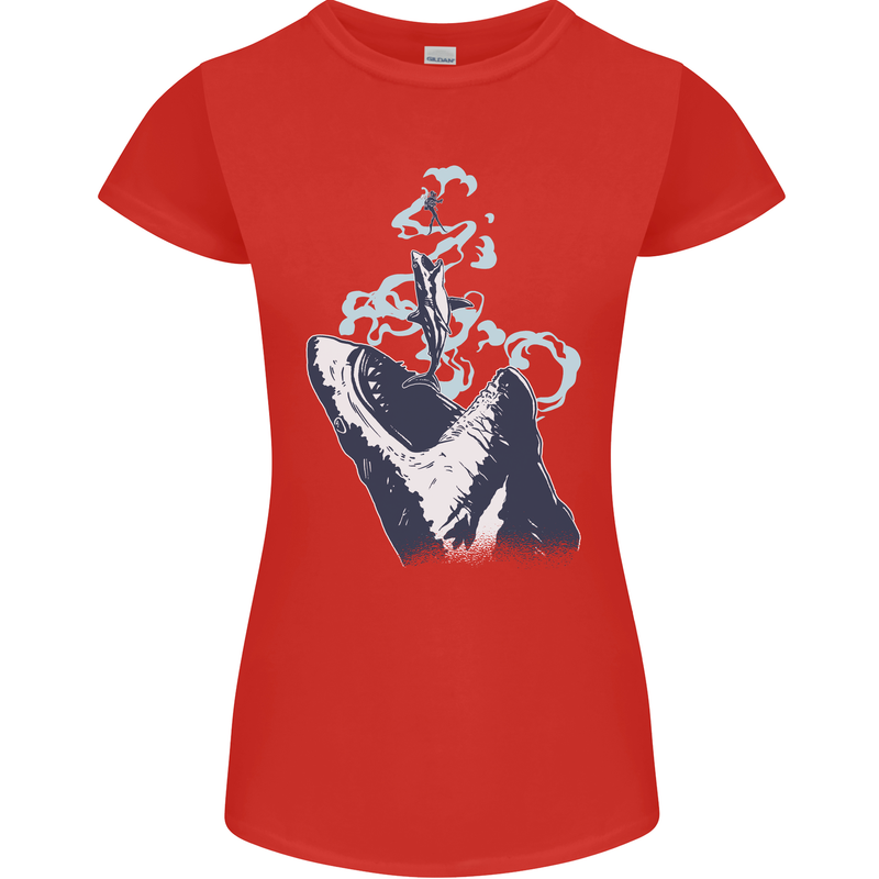Megalodon v Great White Shark v Scuba Diver Womens Petite Cut T-Shirt Red