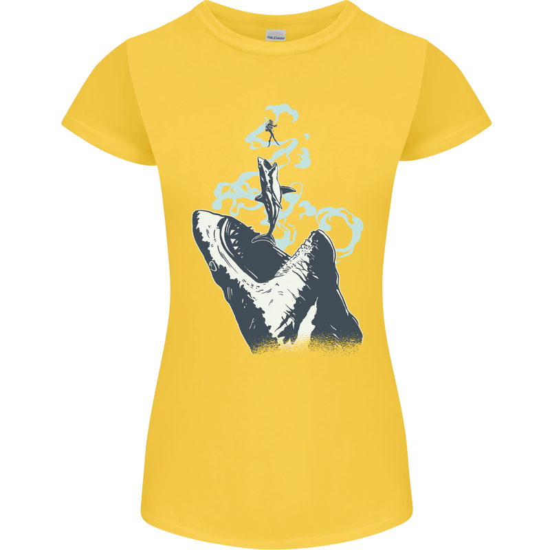 Megalodon v Great White Shark v Scuba Diver Womens Petite Cut T-Shirt Yellow